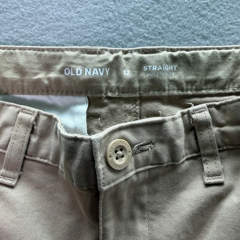 Old Navy Boys Straight Fit Chino Uniform Pants Beige Cotton Stretch Pockets